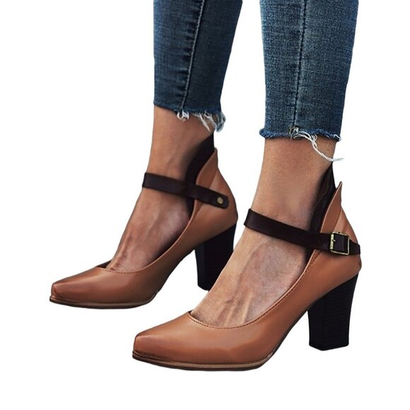 RXFSP - Two Tone Brown Buckle Strap Pump - Picture 3 of 8